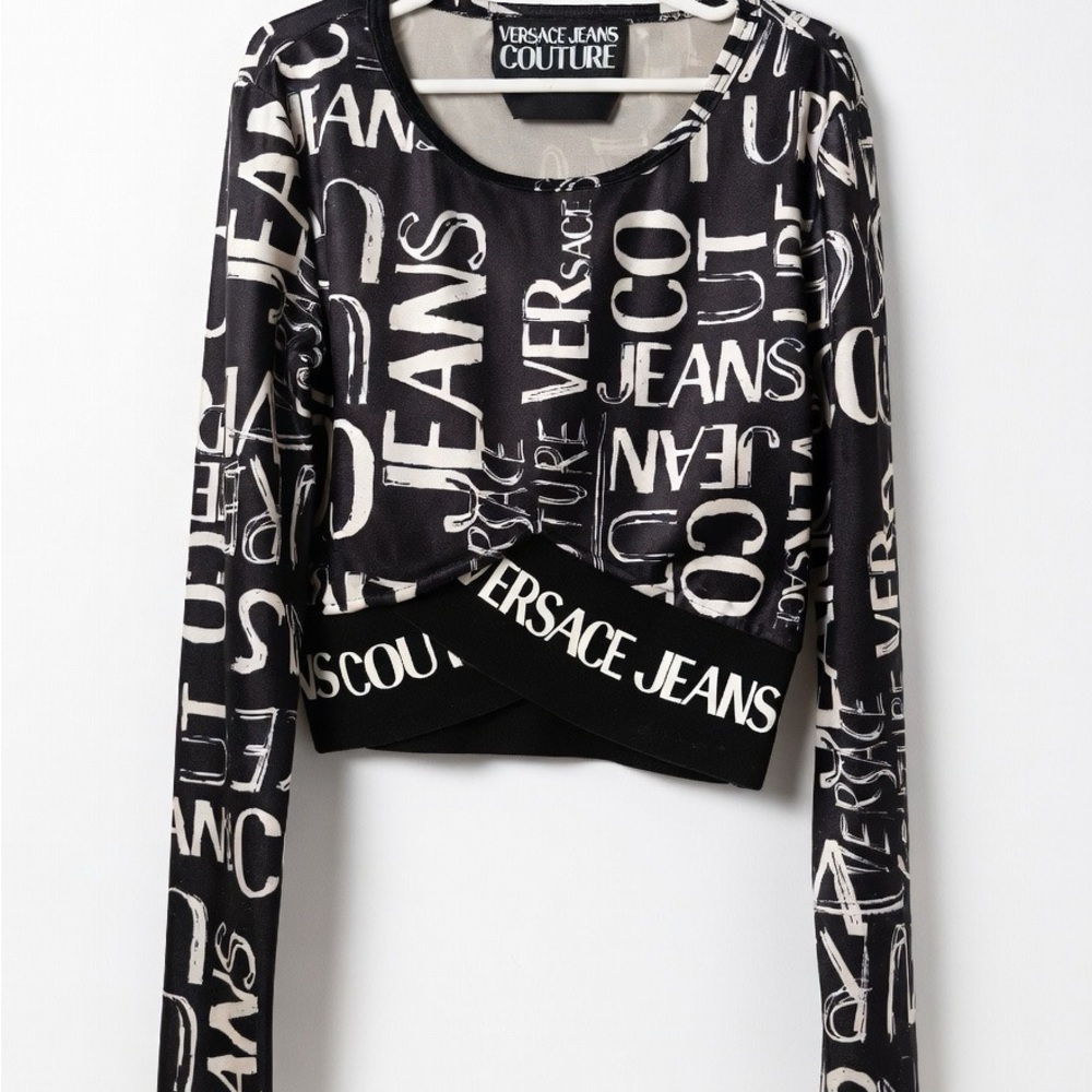 Versace Jeans Couture Black & White Logo Crop Top W/ CLG code- XS